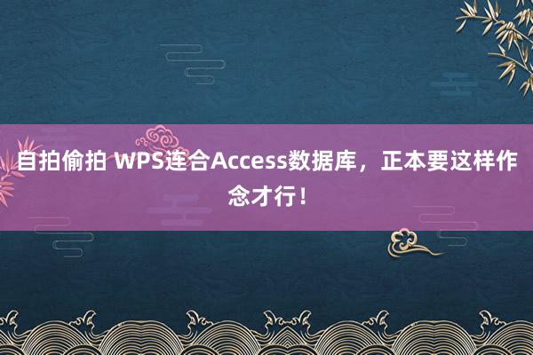 自拍偷拍 WPS连合Access数据库，正本要这样作念才行！